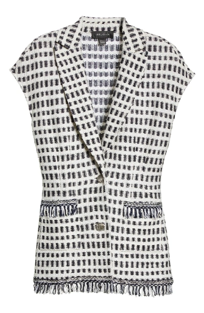 Shop St John Thatched Grid Knit Jacket In Flax/ White/ Navy