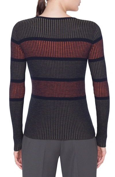 Shop Akris Punto Stripe Merino Wool Pullover In Arancione-oliva-nero