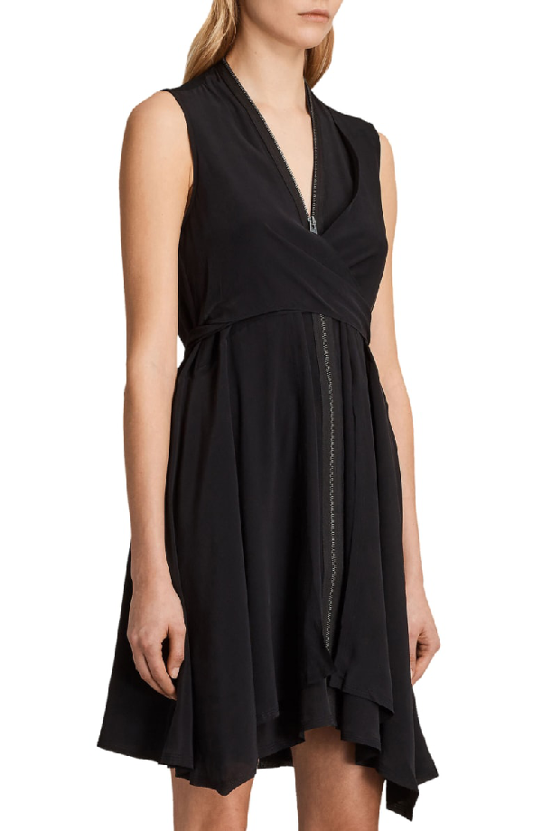 Allsaints Jayda Zip-front Silk Dress In Black | ModeSens