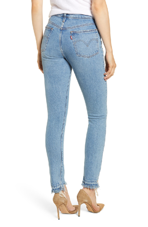 Levi's 501 High Waist Nibbled Hem Skinny Jeans In Blue Mark | ModeSens