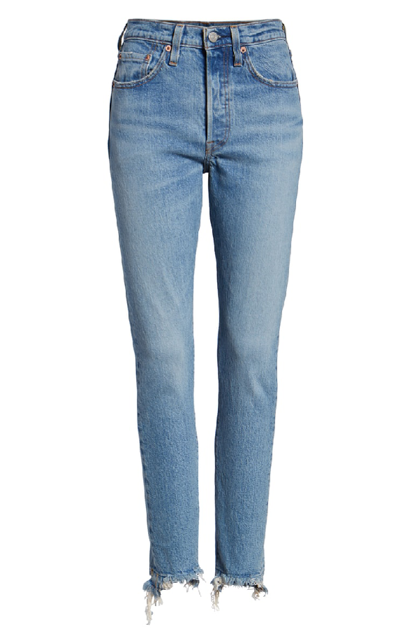 Levi's 501 High Waist Nibbled Hem Skinny Jeans In Blue Mark | ModeSens