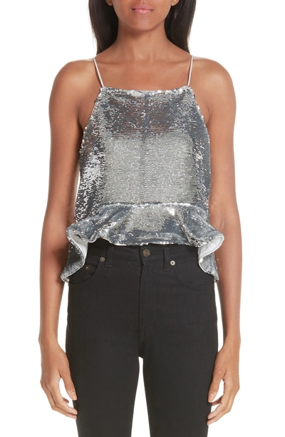 Shop Ganni Sequin Top In Silver 018