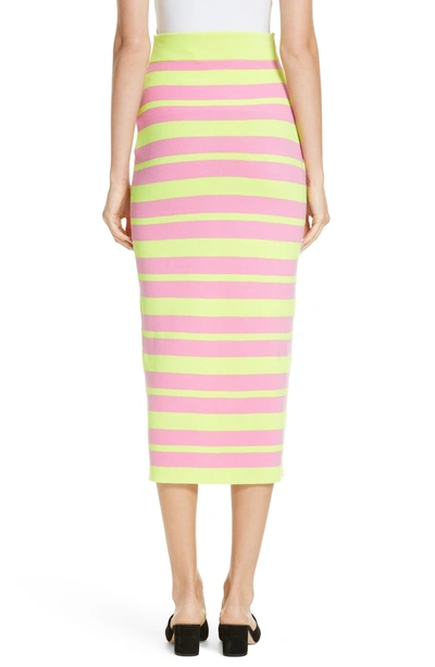 Shop Victor Glemaud Stripe Knit Maxi Skirt In Lime And Pink Combo