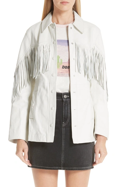 Shop Ganni Leather Jacket In Egret