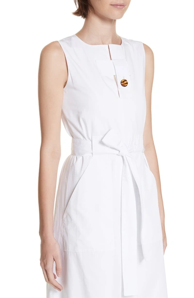 Shop Rosetta Getty Belted Cotton Poplin Dress In White