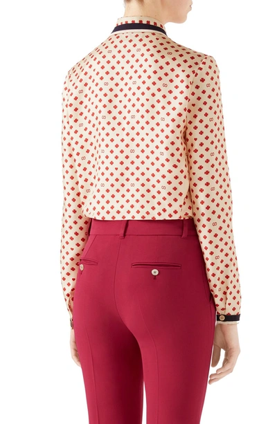 Shop Gucci Heart & Clover Gg Silk Twill Blouse In 9294 Rose Beige/ Red Prt/ M