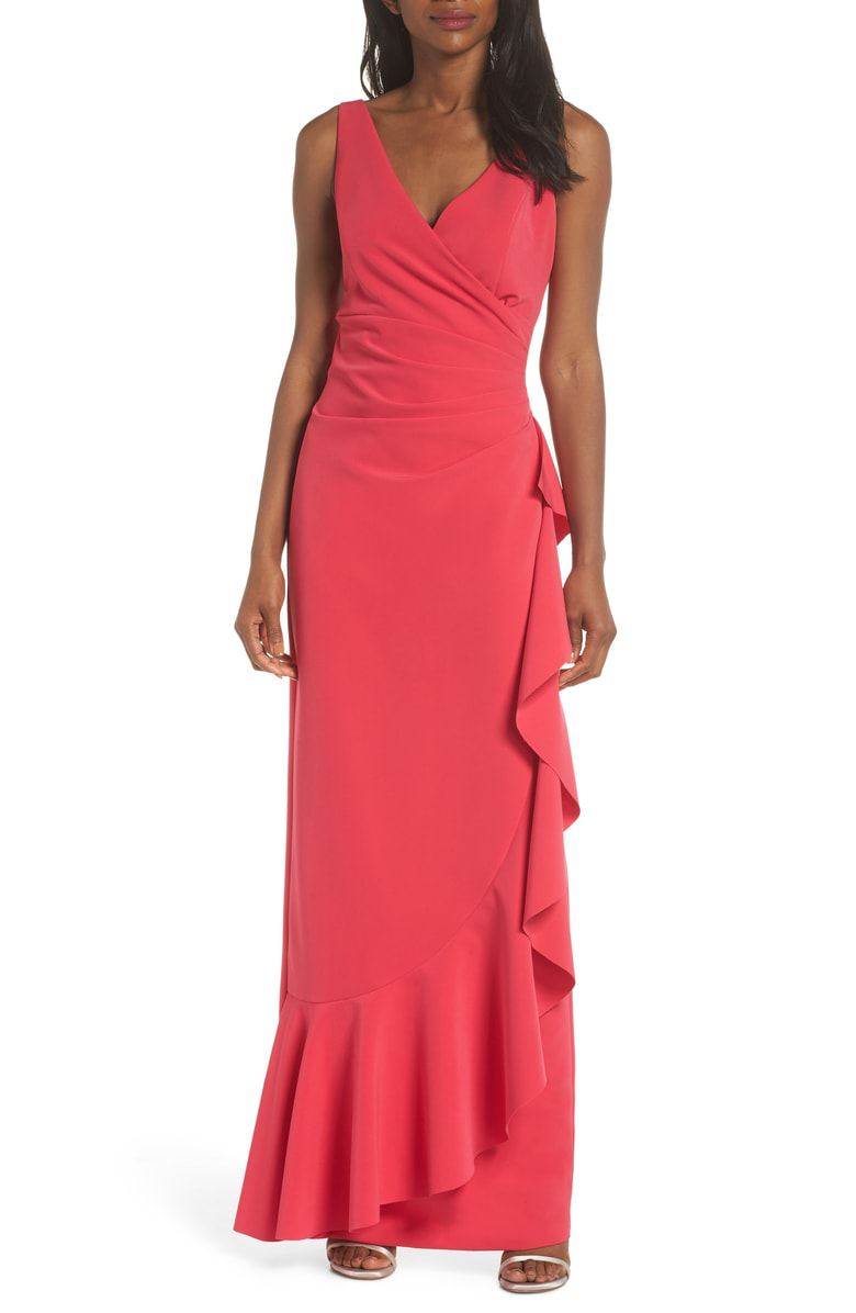 vince camuto laguna faux wrap gown