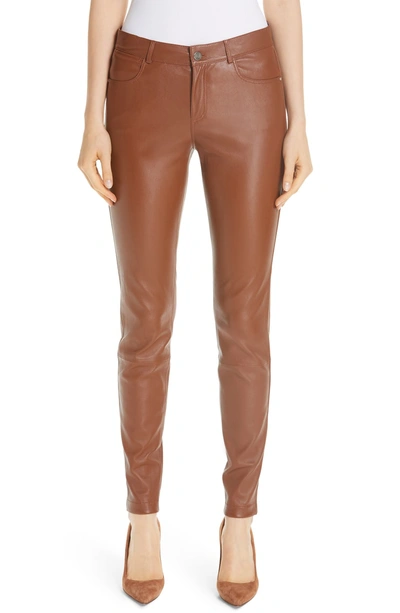 Shop Lafayette 148 Mercer Nappa Leather Pants In Vicuna