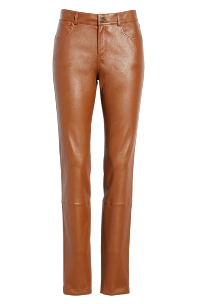 Shop Lafayette 148 Mercer Nappa Leather Pants In Vicuna
