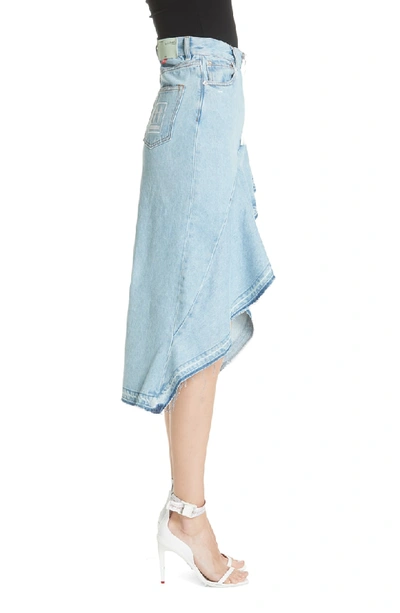 Shop Off-white Ruffled Denim Skirt In Medium Blue