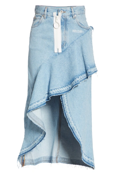 Shop Off-white Ruffled Denim Skirt In Medium Blue