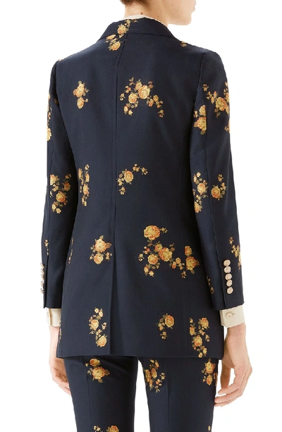 Shop Gucci Camellia Fil Coupe Cotton & Wool Jacket In 4813 Ink/ Yellow/ Mc