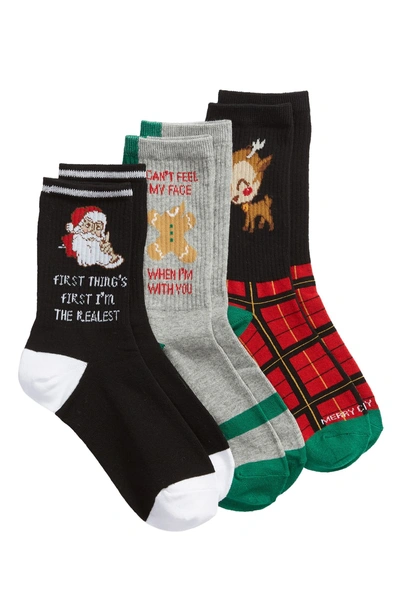 Shop Sockart Holiday Realest 3-pack Crew Socks In Red