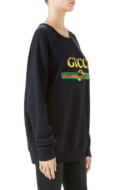 Shop Gucci Sequin Tiger Logo Oversized Sweatshirt In 1226 Black/ Yellow/ Mc