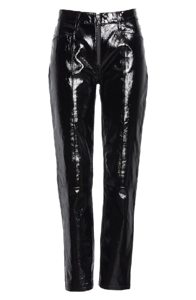 Shop Frame Slick Straight Leg Leather Pants In Noir