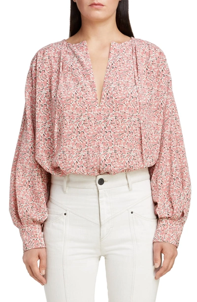Shop Isabel Marant Floral Print Stretch Silk Blouse In Pink