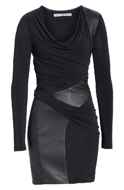 Shop Alexander Wang Leather Detail Cowl Neck Jersey Dress In Black