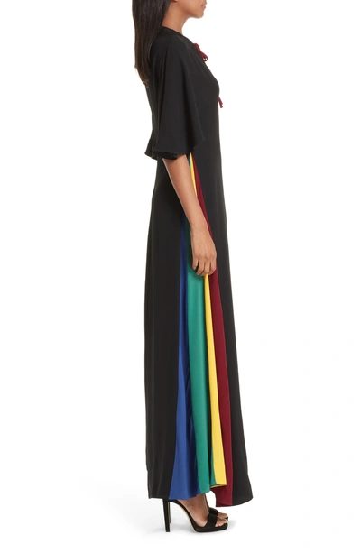 Shop Staud Victorian Rainbow Godet Dress In Black/ Multi