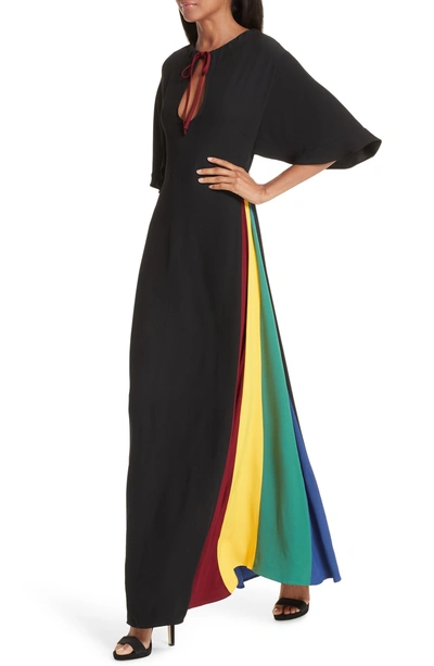 Shop Staud Victorian Rainbow Godet Dress In Black/ Multi