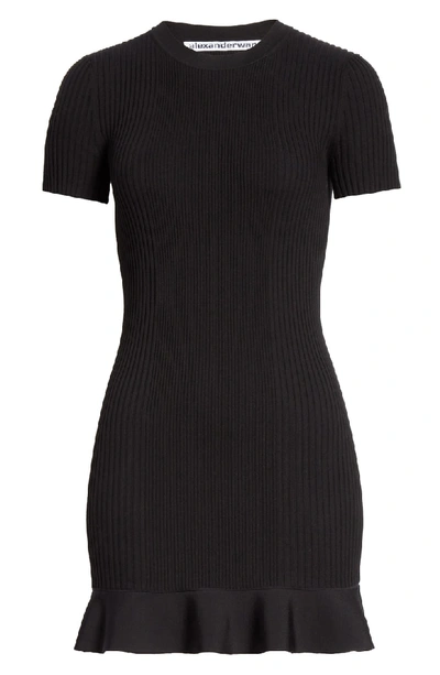 Shop Alexander Wang Ruffle Hem Ribbed Dress In Black