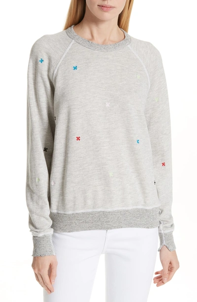 Shop The Great The College Embroidered Sweatshirt In Heather Grey/ Multi