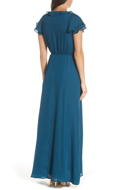 Shop Wayf The Evaline Flutter Ruffle Wrap Gown In Teal