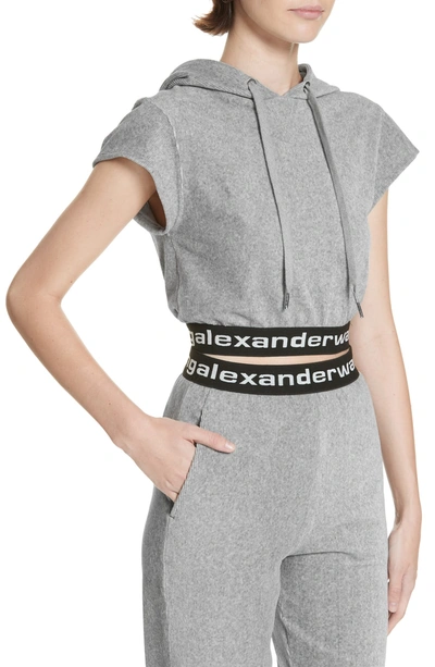 Shop Alexander Wang T Logo Stripe Crop Corduroy Top In Heather Grey