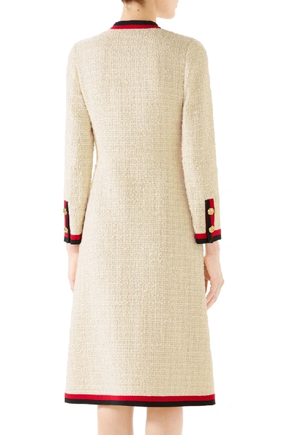 Shop Gucci Ribbon Trim Tweed Dress In 9292 Gardenia/ Mc