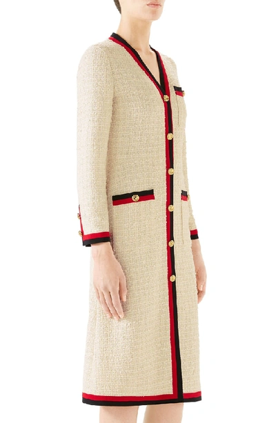 Shop Gucci Ribbon Trim Tweed Dress In 9292 Gardenia/ Mc