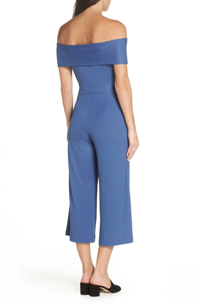 Shop Nsr Camila Off The Shoulder Crop Jumpsuit In Blue