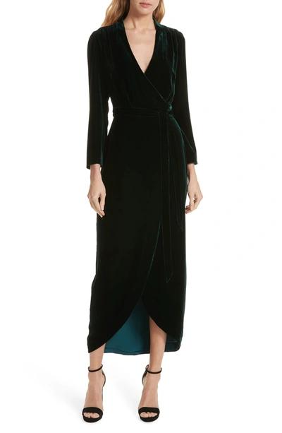 Shop L Agence Reliah Velvet Wrap Dress In Forest Green