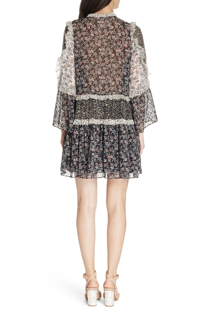 Shop Ulla Johnson Essie Floral Print Silk Blend Minidress In Noir