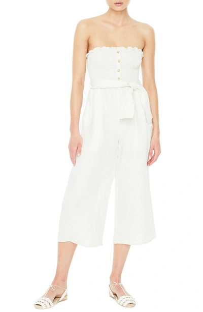 Shop Faithfull The Brand Lais Strapless Linen Jumpsuit In Plain Ecru