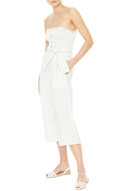 Shop Faithfull The Brand Lais Strapless Linen Jumpsuit In Plain Ecru