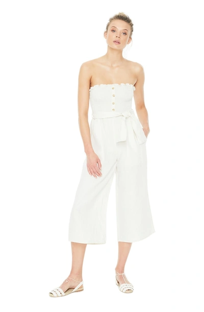 Shop Faithfull The Brand Lais Strapless Linen Jumpsuit In Plain Ecru