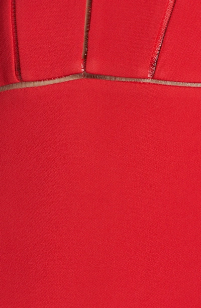 Shop Jonathan Simkhai Sheer Trim Ruffled Crepe Minidress In Fire Red