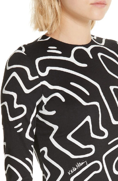 Shop Alice And Olivia X Keith Haring Delora Fitted Dress In Dancing Man Black/ Soft White