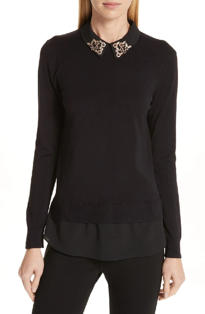 Shop Ted Baker Moliiee Embroidered Collar Sweater In Black