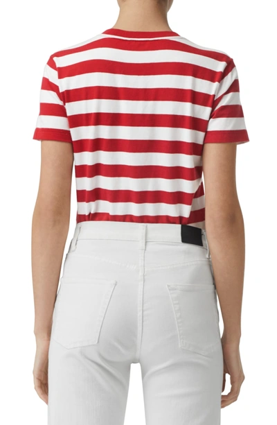 Shop Burberry Bulkley Embroidered Crest Stripe Tee In Cadmium Red
