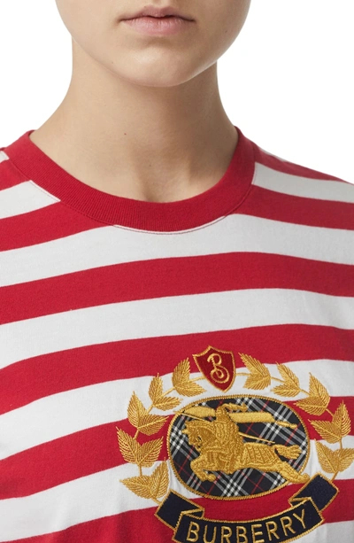 Styre tvilling turnering Burberry Appliquéd Striped Cotton-jersey T-shirt In Red White | ModeSens