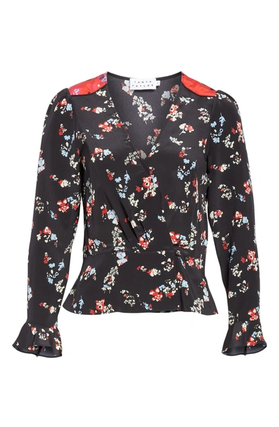 Shop Tanya Taylor Clio Floral Clusters Top In Red/ Black