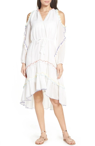Shop Red Carter Ruffle High/low Cold Shoulder Cover-up Dress In Ivory