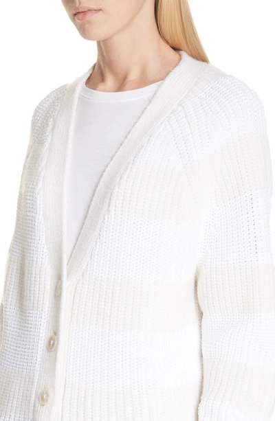 Shop Alexander Wang T Rugby Stripe Wool Blend Cardigan In Ivory/ Ivory