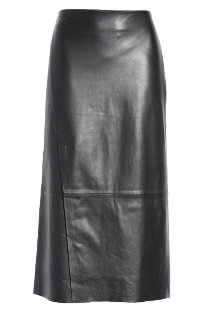 Shop Vince Slit Leather Skirt In Black