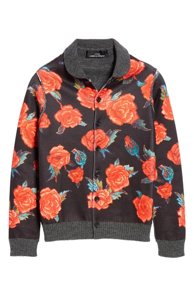 Shop Tricot Comme Des Garcons Rose Print Cardigan In Black X Top Gray