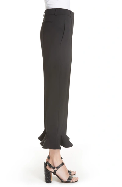 Shop Valentino Ruffle Hem Stretch Wool Trousers In Black