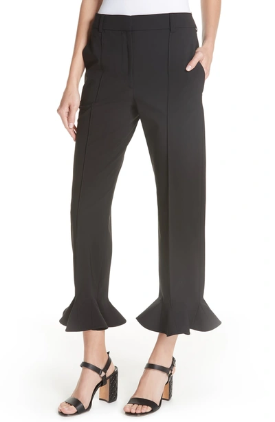 Shop Valentino Ruffle Hem Stretch Wool Trousers In Black