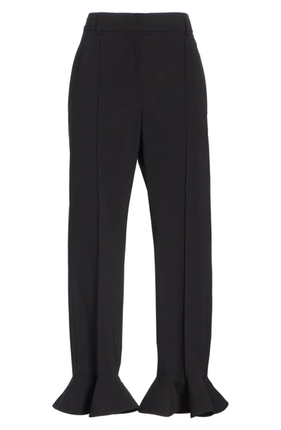Shop Valentino Ruffle Hem Stretch Wool Trousers In Black