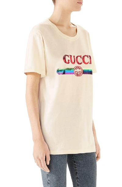 Shop Gucci Rainbow Sequin Logo Tee In 7136 Sunkissed/ Multicolor