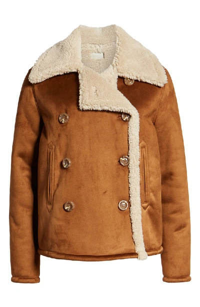 Shop Mother The Shrunken Faux Shearling Peacoat In Toast Twill